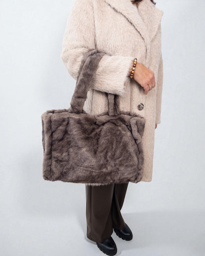 Shopper in Felloptik taupe