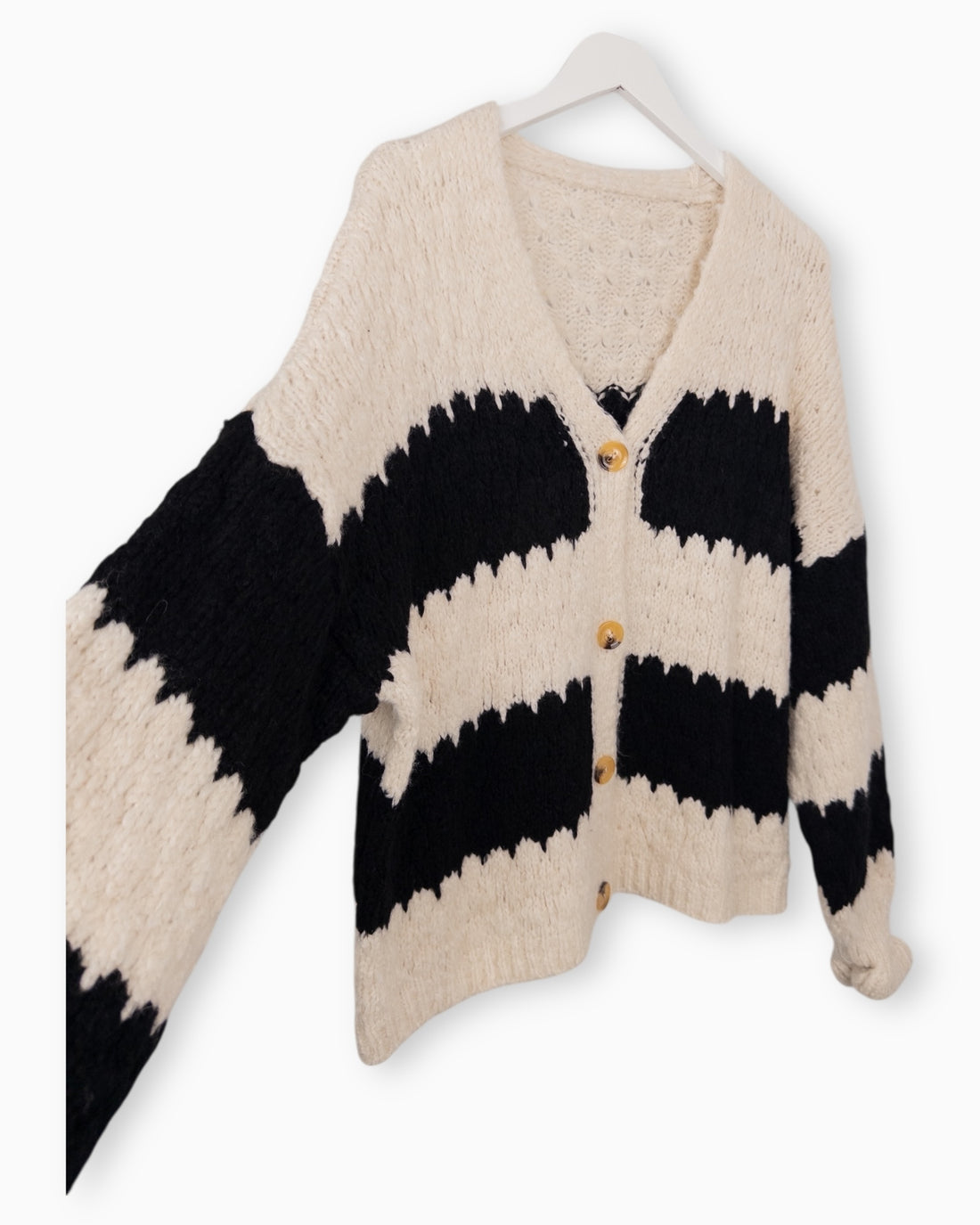 Strickjacke mit Streifen creme schwarz