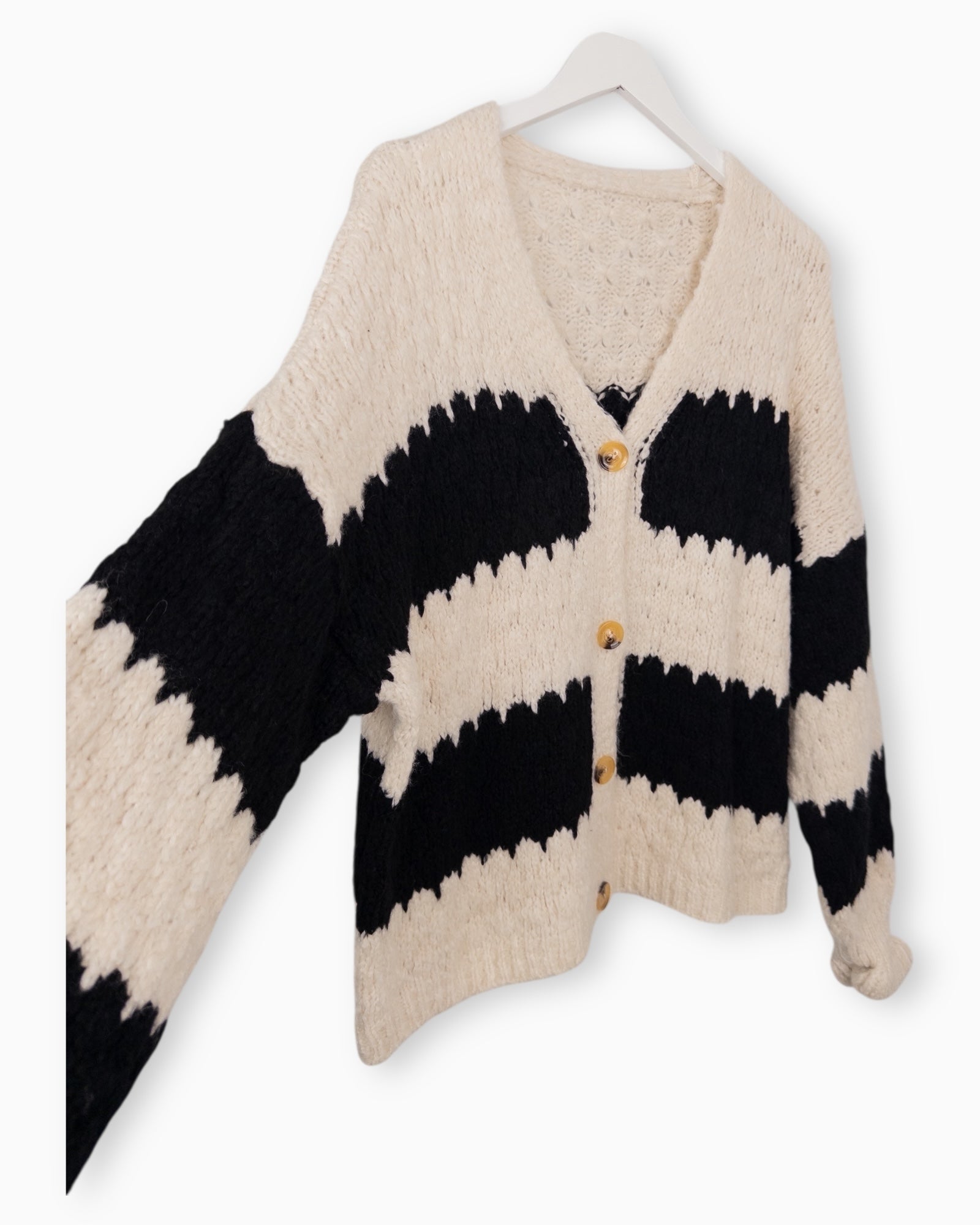 Strickjacke mit Streifen creme schwarz
