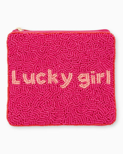Handbesticktes Mini-Täschchen Lucky Girl pink