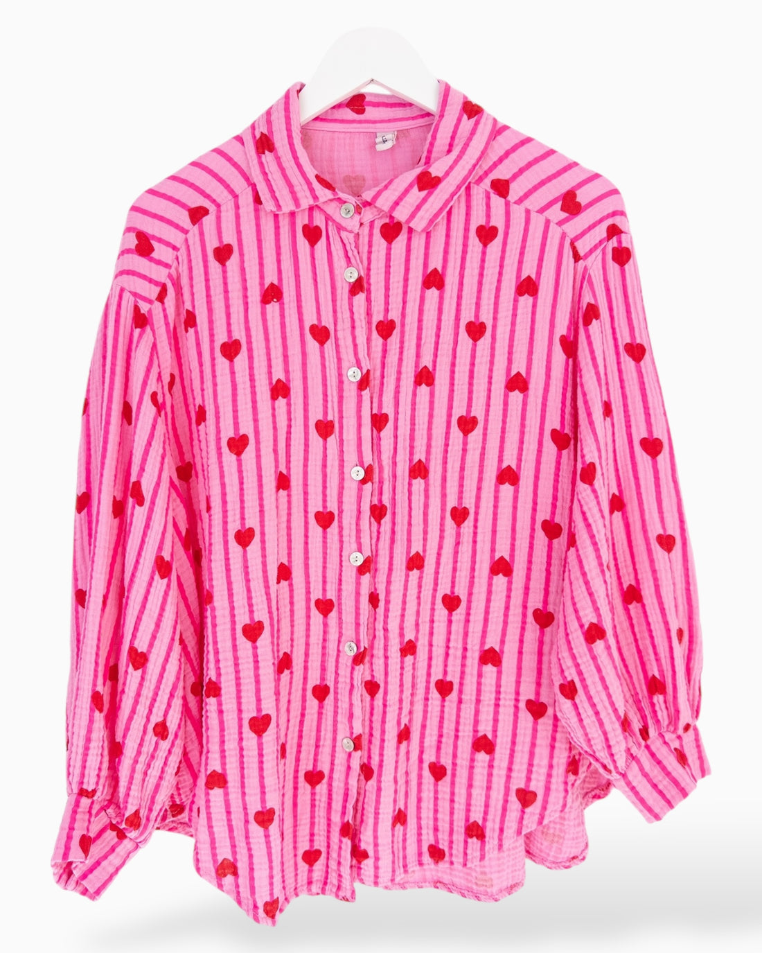 Oversize Bluse Musselin mit Herzen rosa rot