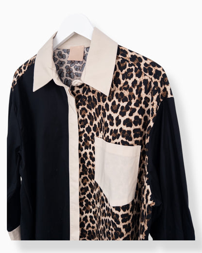 Oversize Bluse Leo schwarz beige