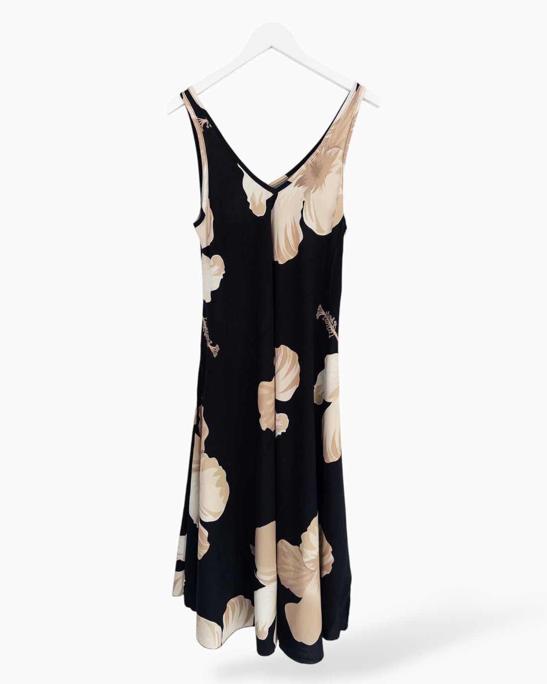 Langes Trägerkleid mit Blumen-Muster schwarz