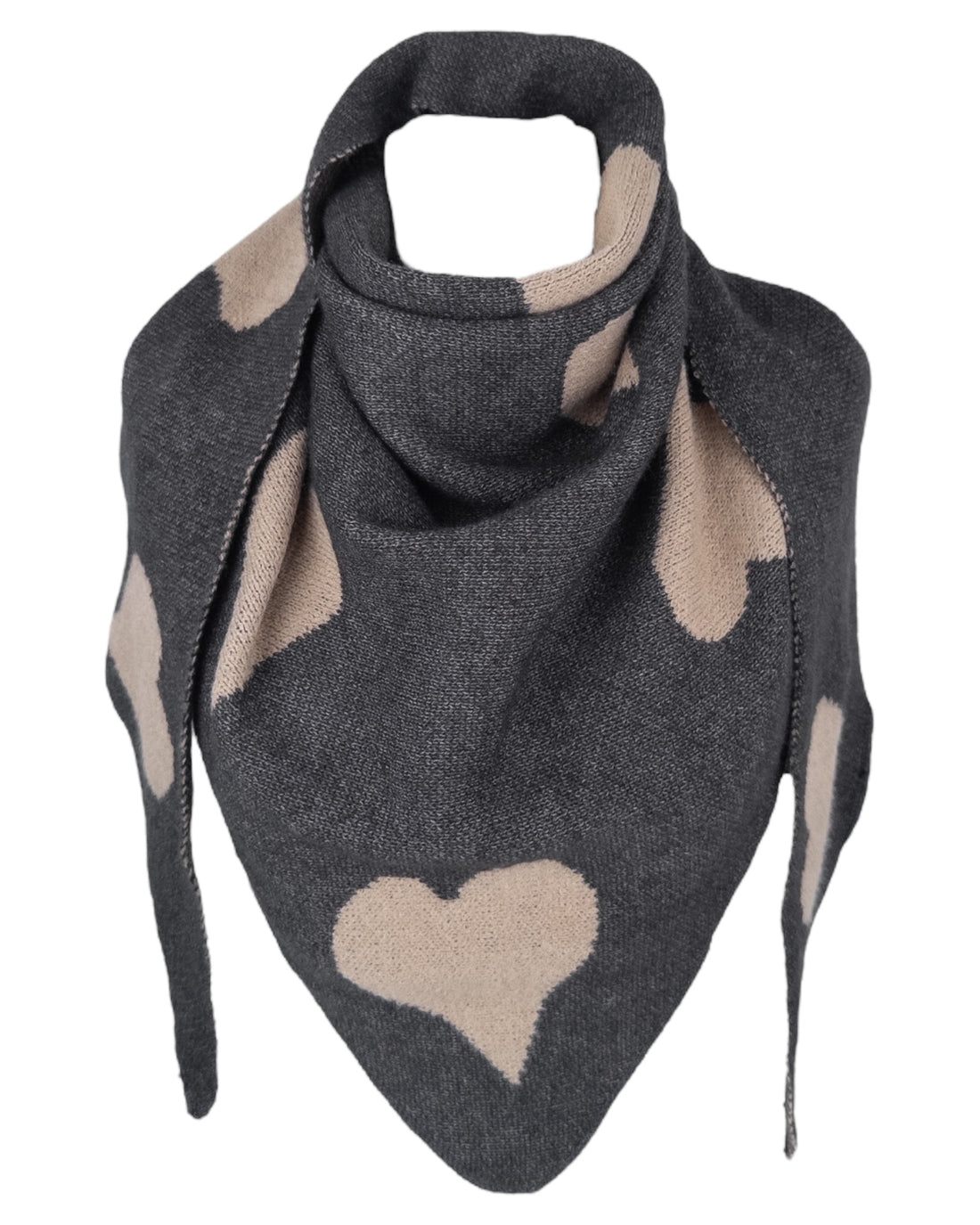 Herz Dreieckstuch dunkelgrau beige