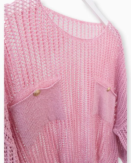 Häkel-Shirt mit Metallic-Effekt rosa
