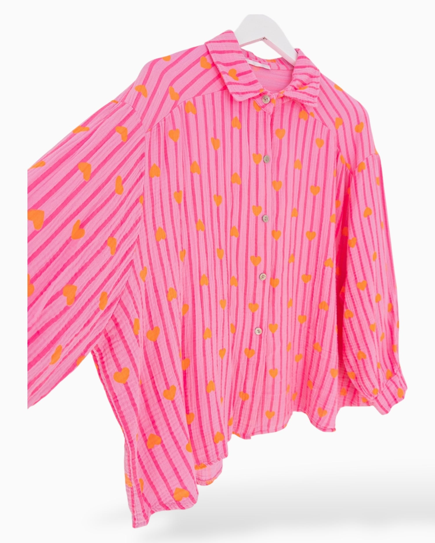 Oversize Musselin-Bluse Herzchen pink orange
