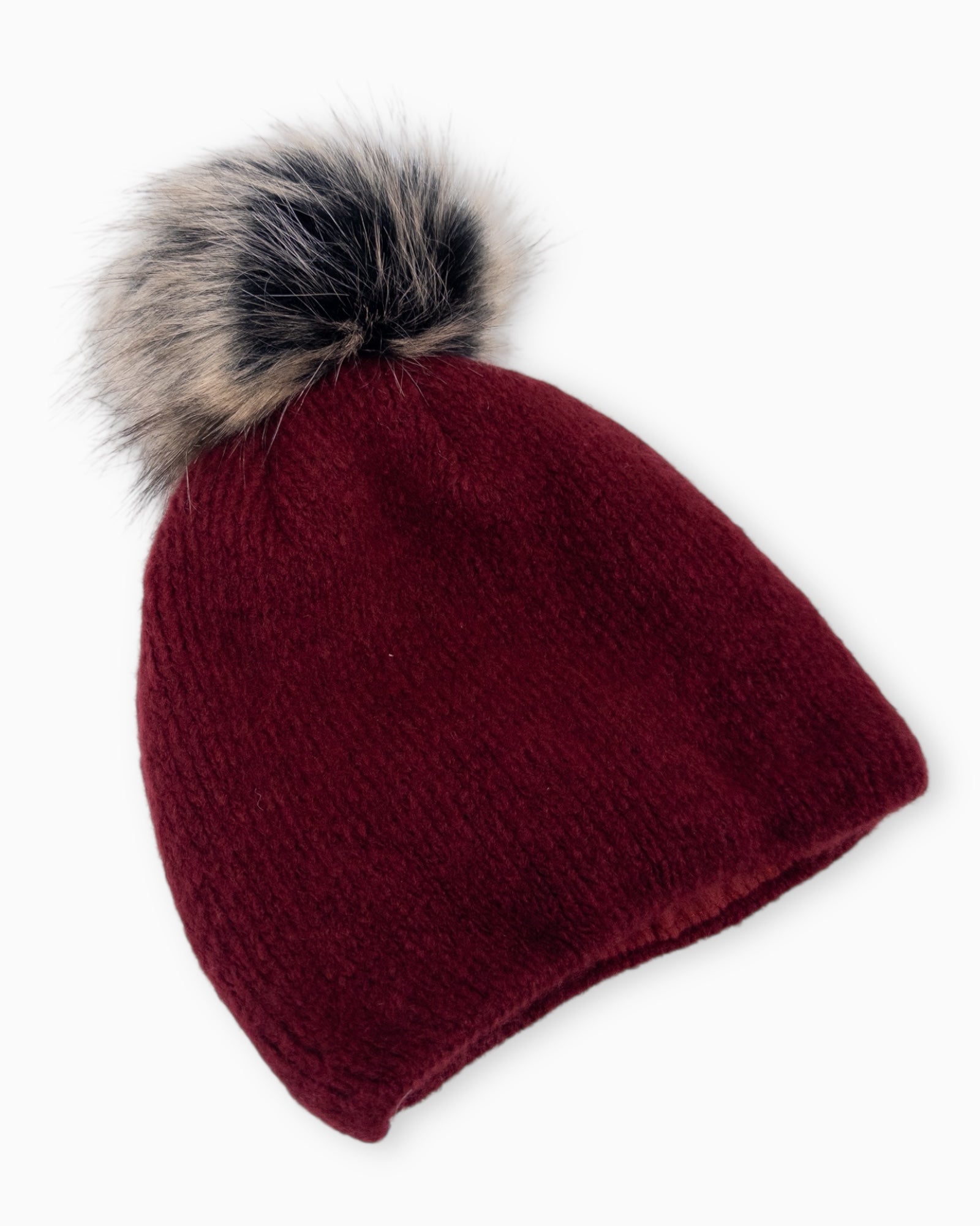 Winterwarme Mütze mit Bommel weinrot