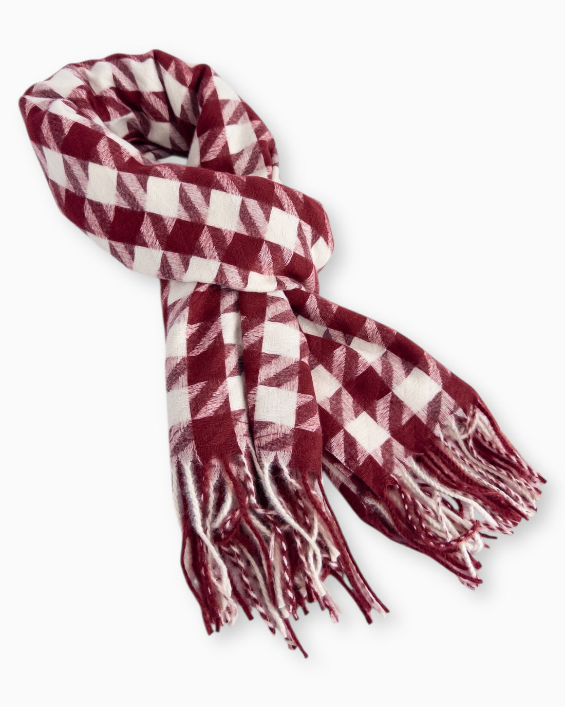 Schal Hahnentrittmuster mit Fransen weinrot