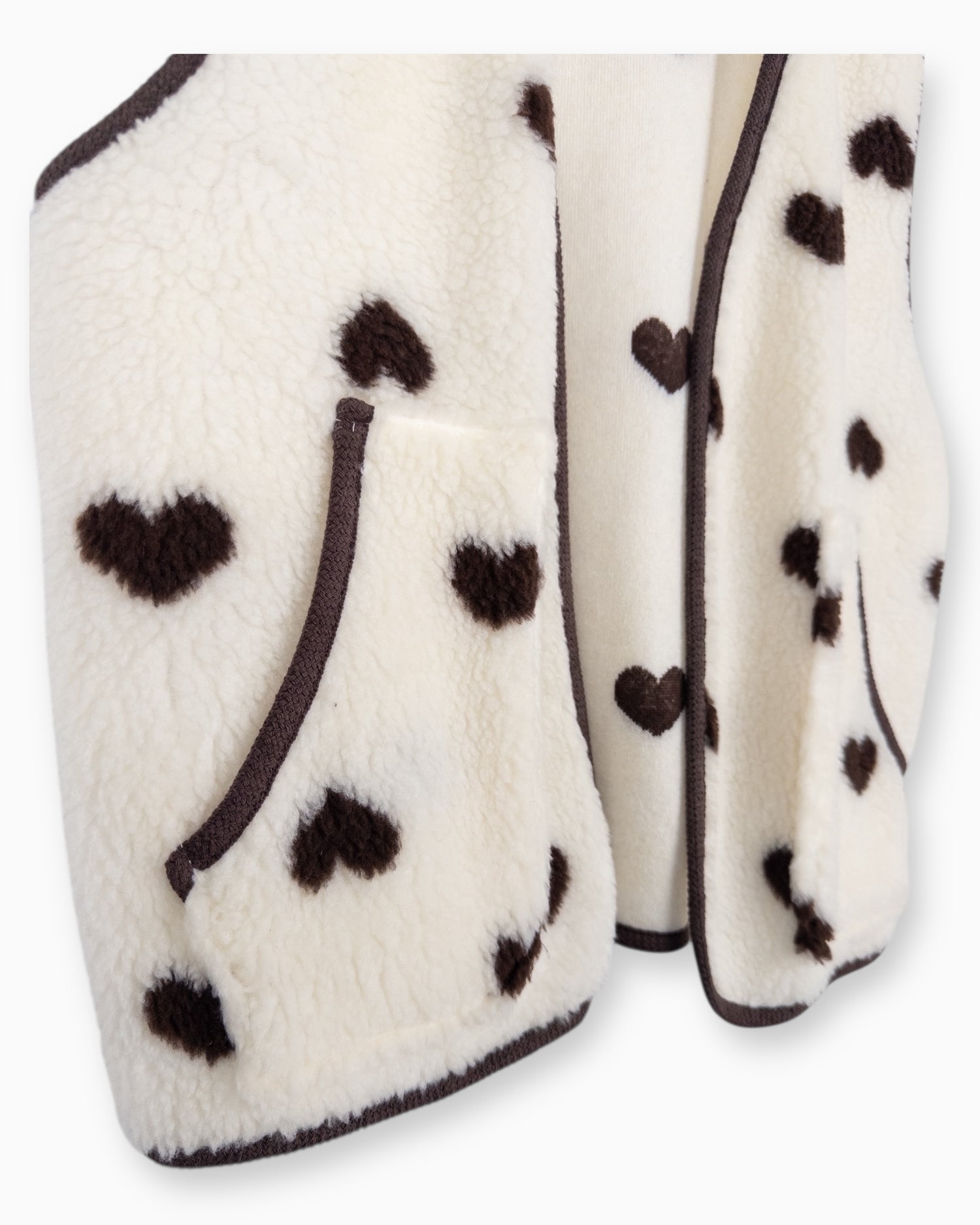 Leichte Teddy-Weste Herz creme braun