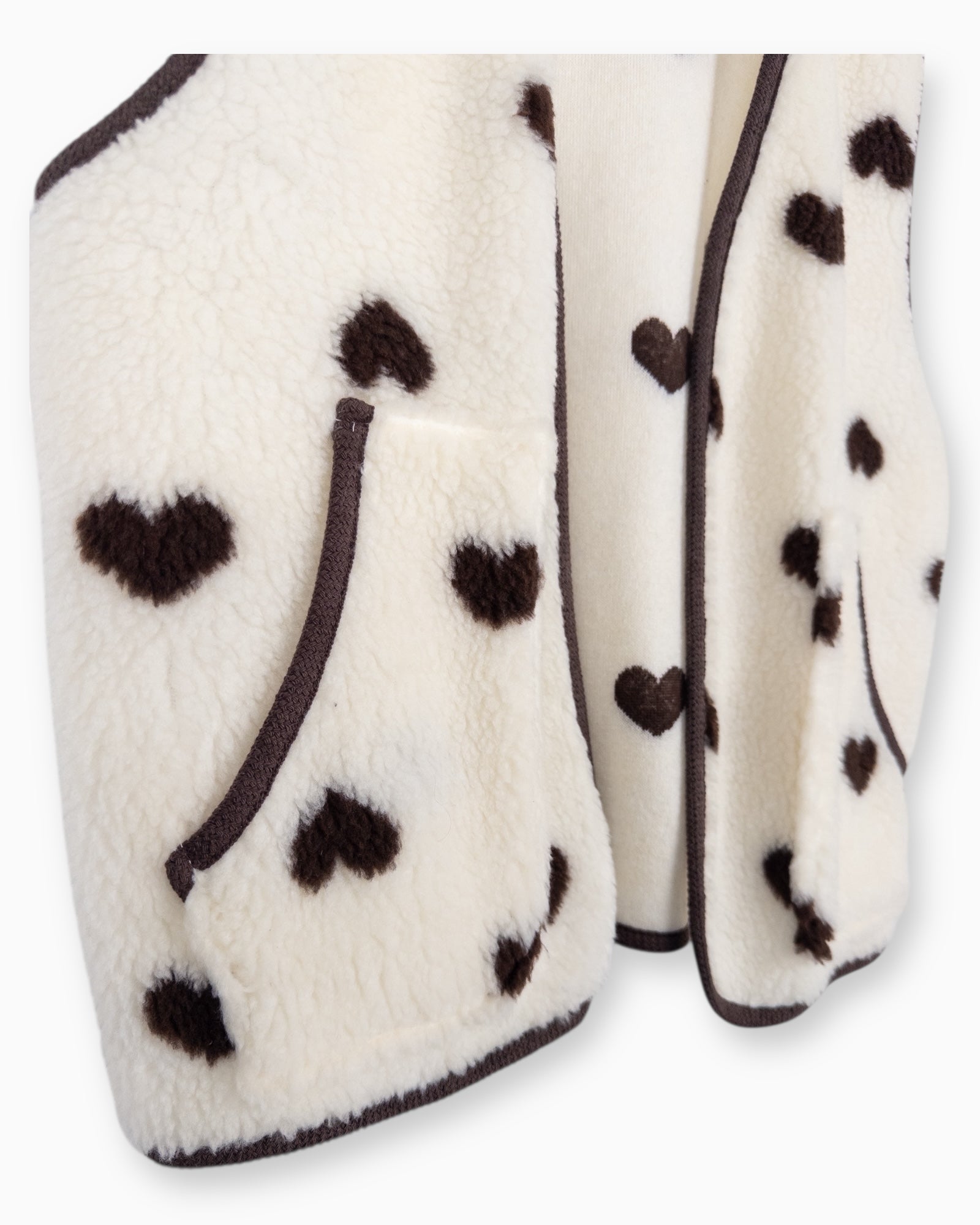 Leichte Teddy-Weste Herz creme braun