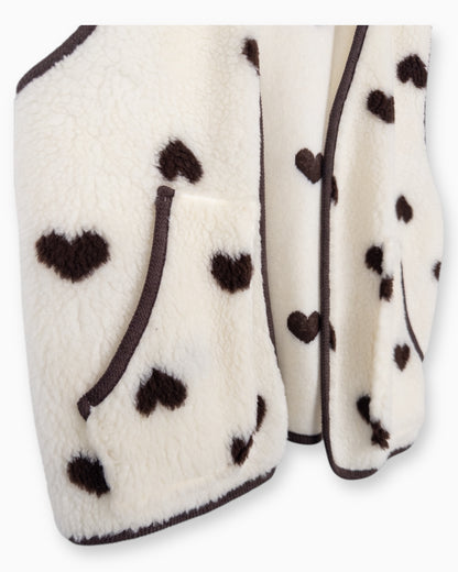 Leichte Teddy-Weste Herz creme braun