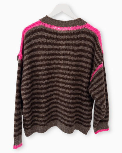 Strickjacke Streifen taupe braun