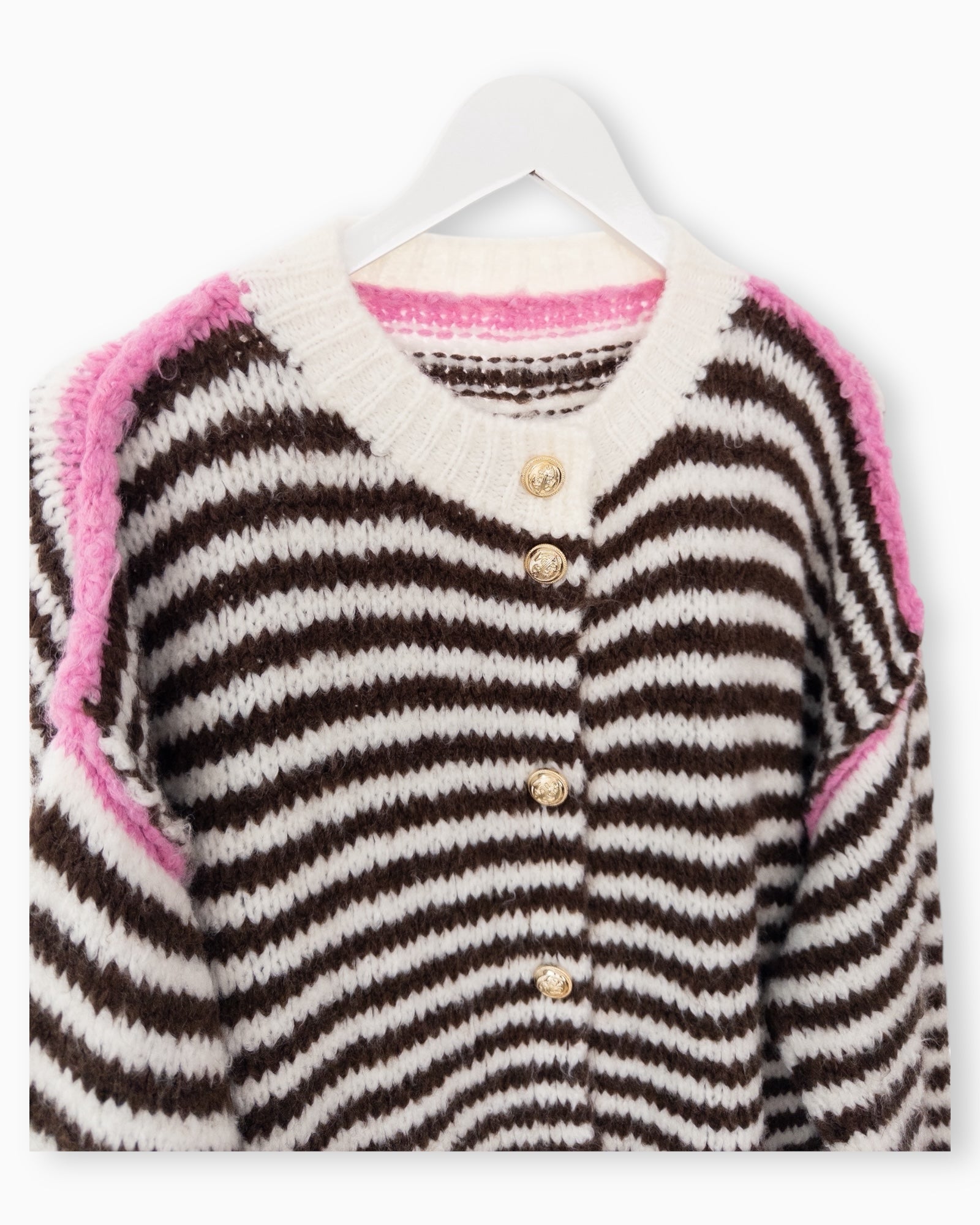 Strickjacke Streifen creme braun