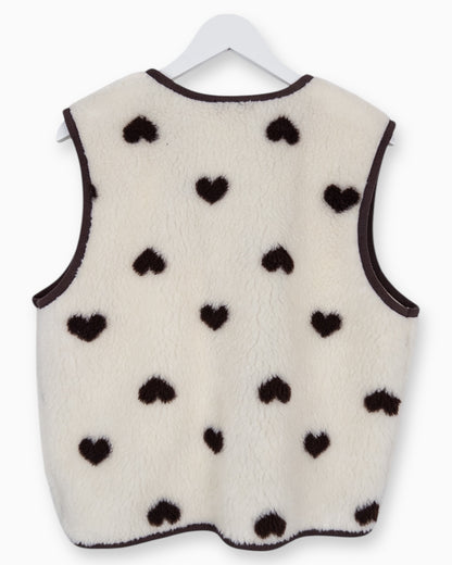 Leichte Teddy-Weste Herz creme braun