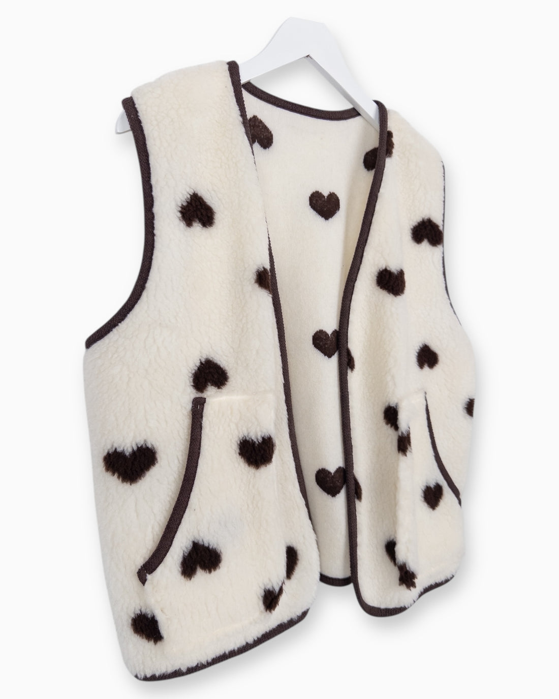 Leichte Teddy-Weste Herz creme braun