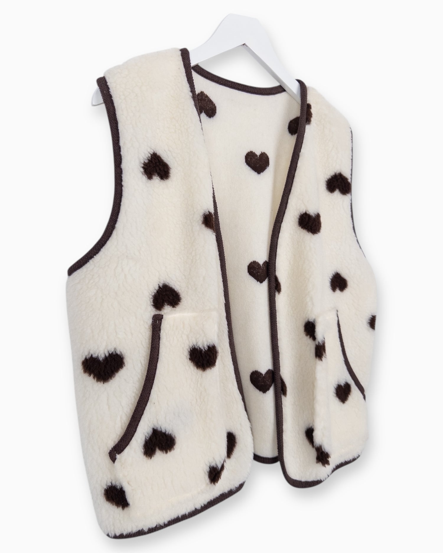 Leichte Teddy-Weste Herz creme braun