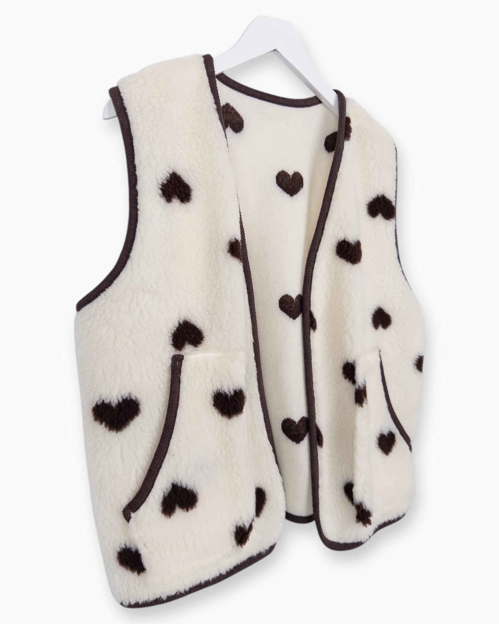 Leichte Teddy-Weste Herz creme braun
