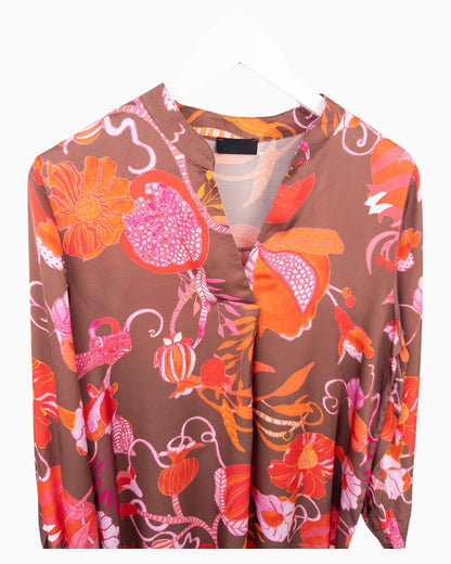 Bluse Flower braun orange