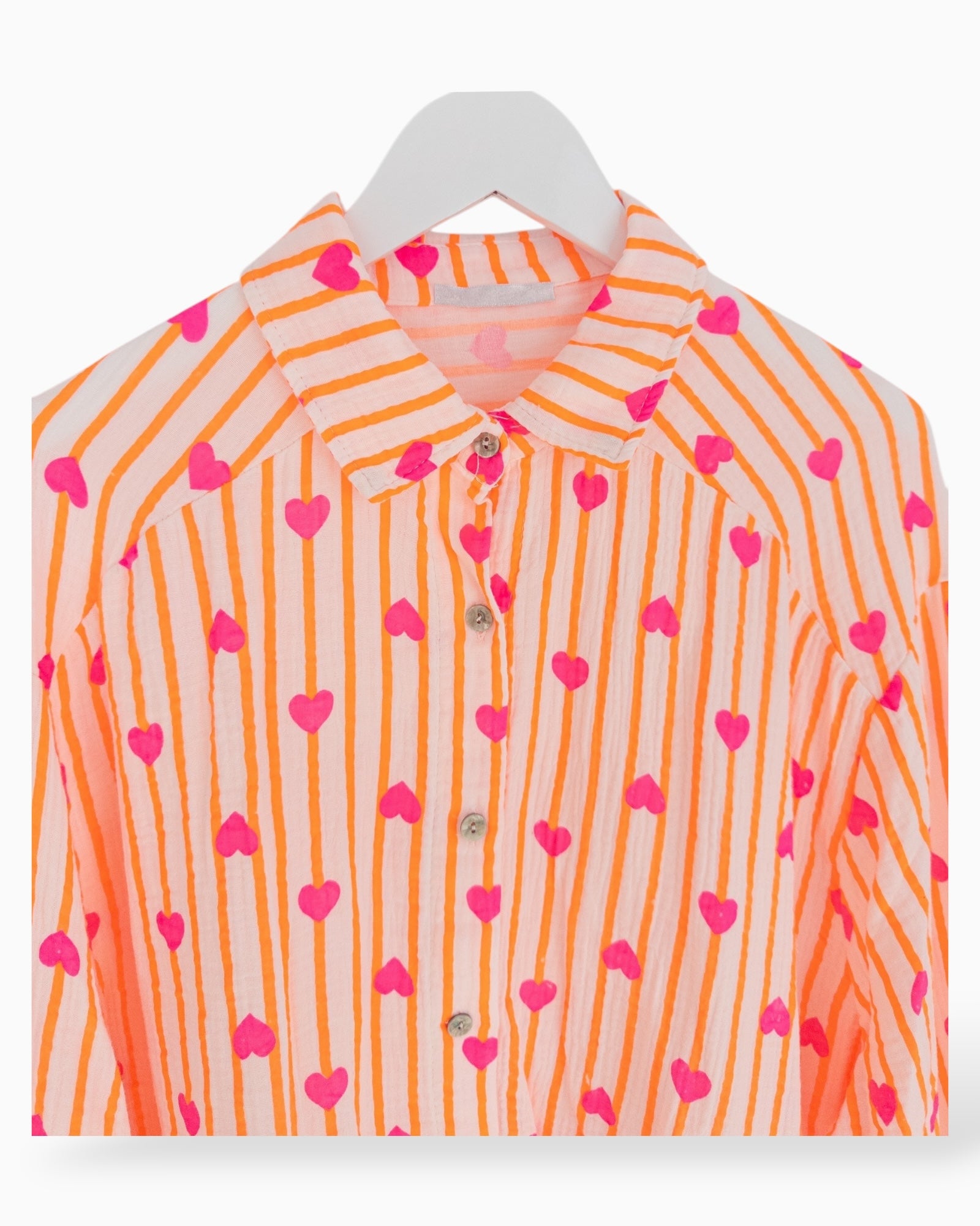 Oversize Musselin-Bluse Herzchen orange pink
