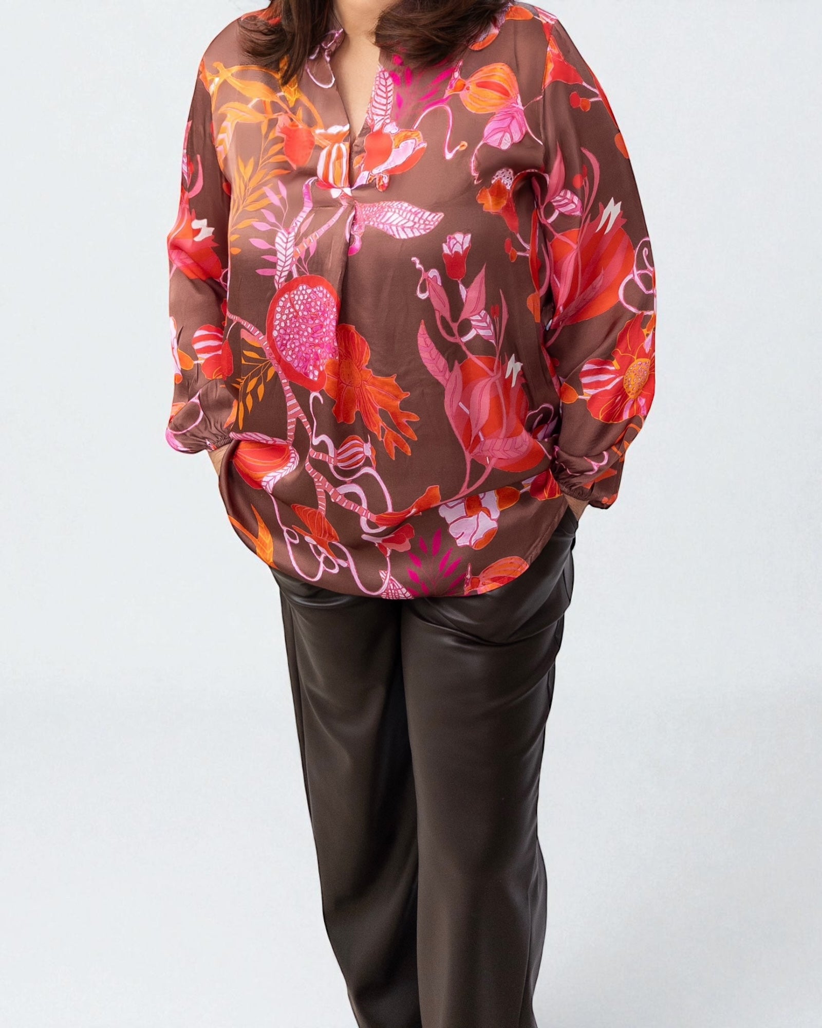 Bluse Flower braun orange