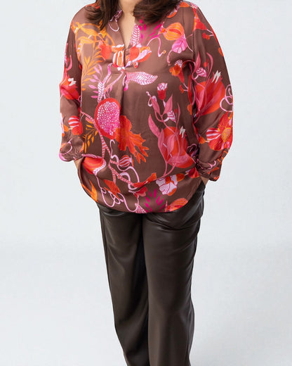 Bluse Flower braun orange