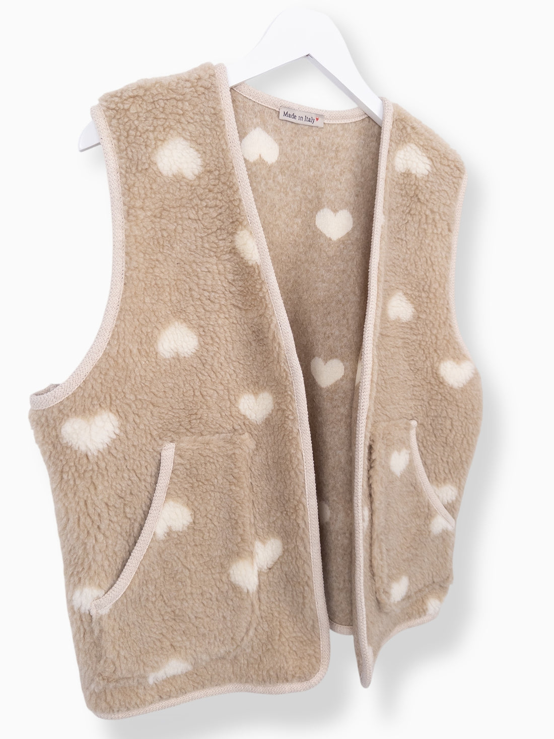 Leichte Teddy-Weste Herz beige