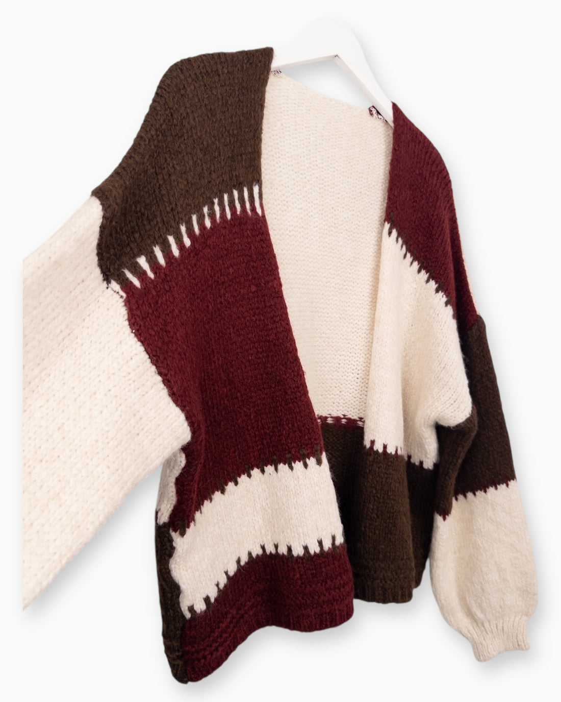 Mehrfarbige Strickweste weinrot braun creme