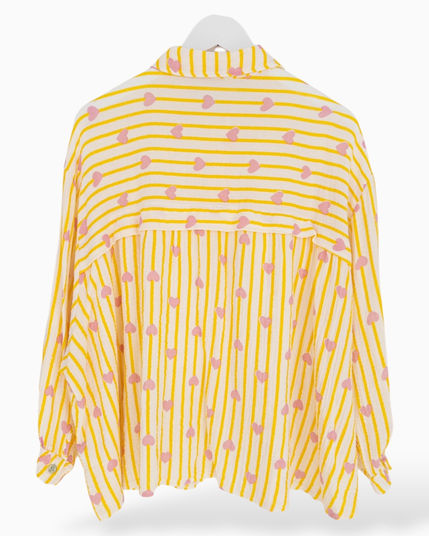 Oversize Musselin-Bluse Herzchen gelb rosa