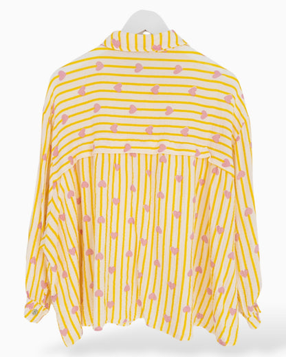 Oversize Musselin-Bluse Herzchen gelb rosa
