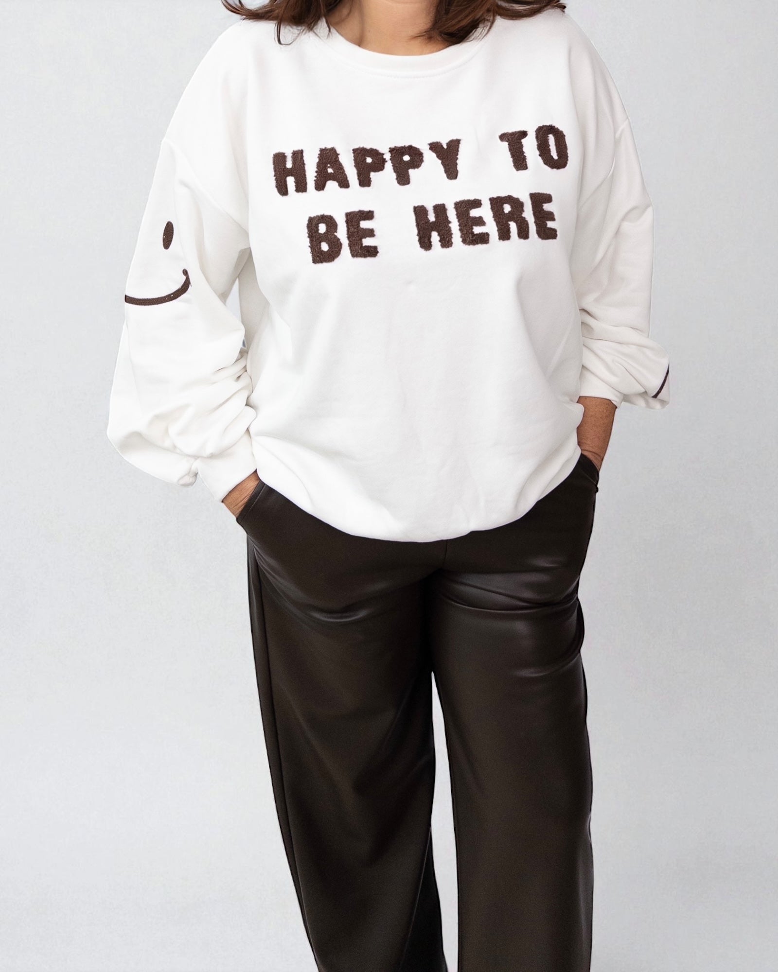 Oversize Pullover Happy to be here dunkelbraun