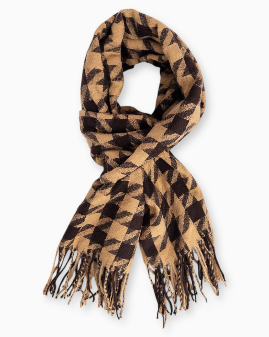 Schal Hahnentrittmuster mit Fransen braun schwarz