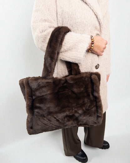 Shopper in Felloptik dunkelbraun