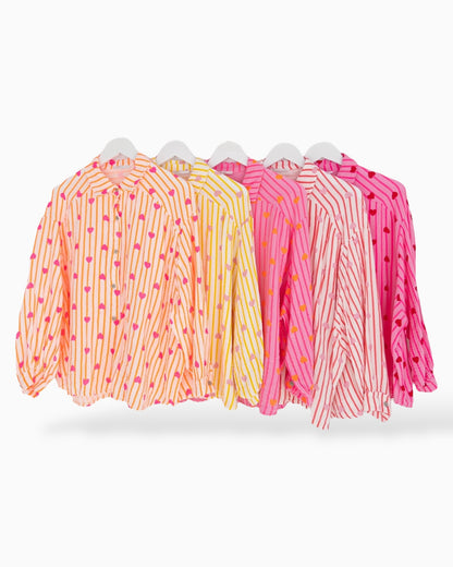 Oversize Musselin-Bluse Herzchen pink orange