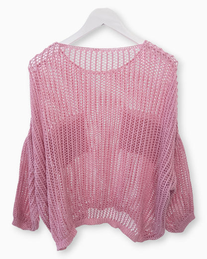 Häkel-Shirt mit Metallic-Effekt rosa