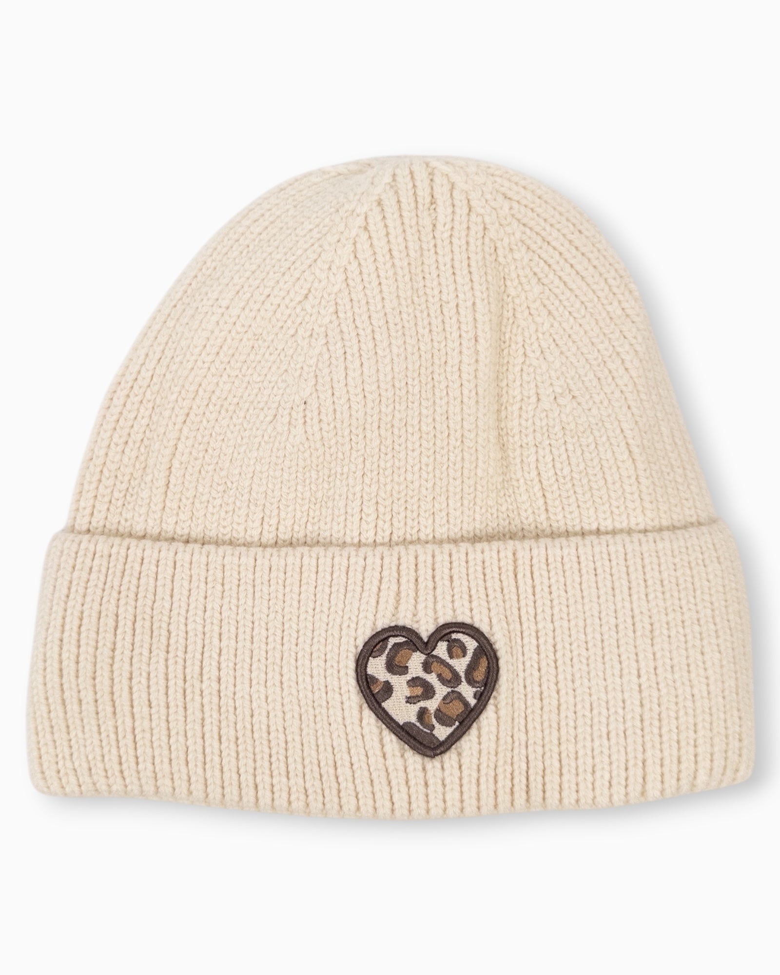 Winterwarme Mütze mit Leo-Herz sand