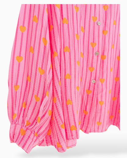 Oversize Musselin-Bluse Herzchen pink orange