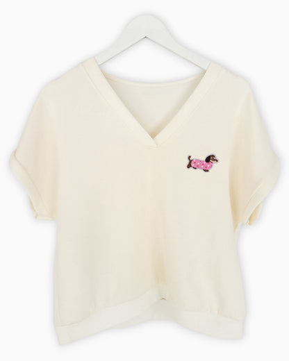 Shirt mit Dackel Motiv creme