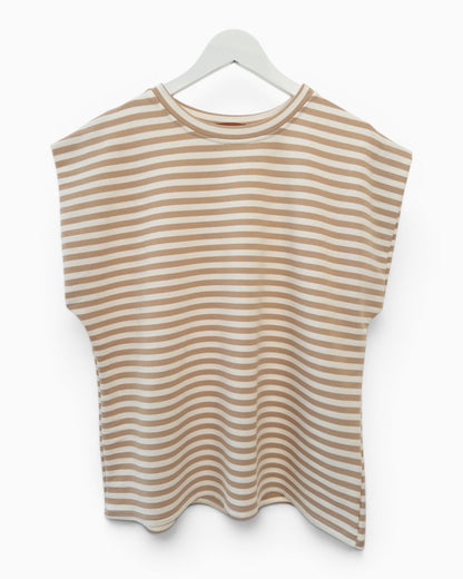 Gestreiftes Shirt mit überschnittener Schulter beige creme