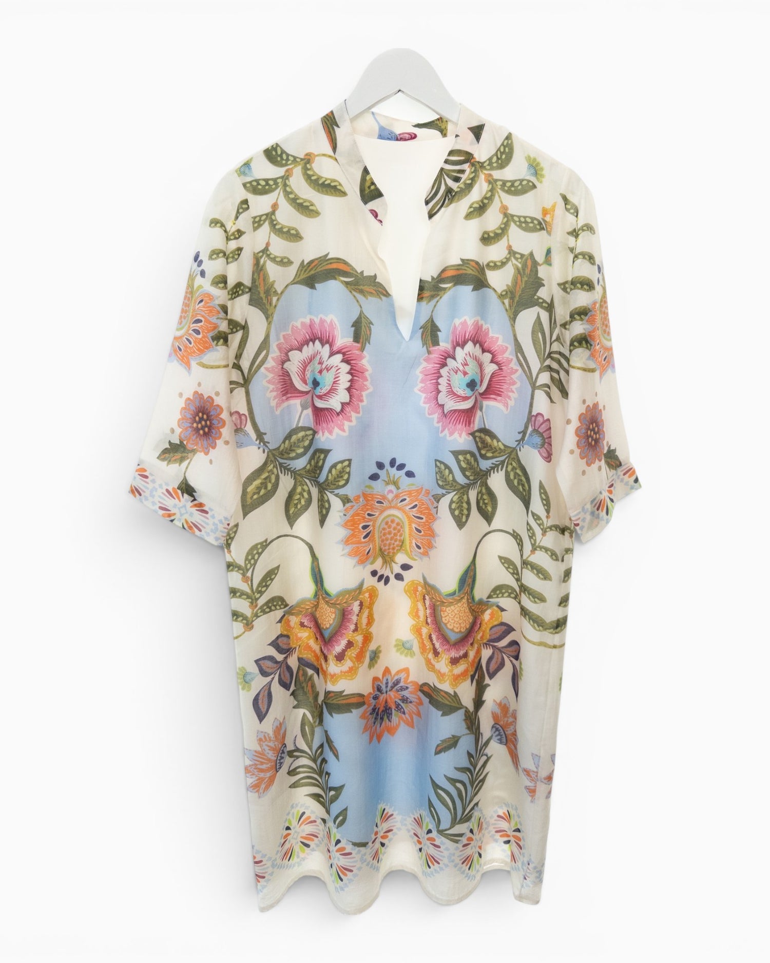 Tunika Kleid mit floralem Print creme
