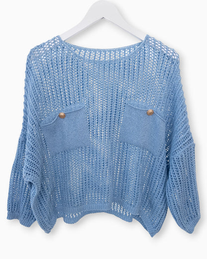 Häkel-Shirt mit Metallic-Effekt blau