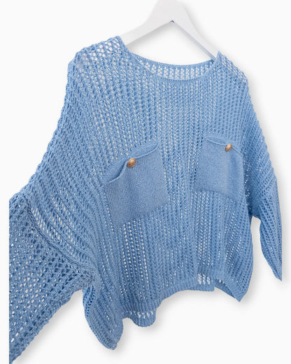Häkel-Shirt mit Metallic-Effekt blau