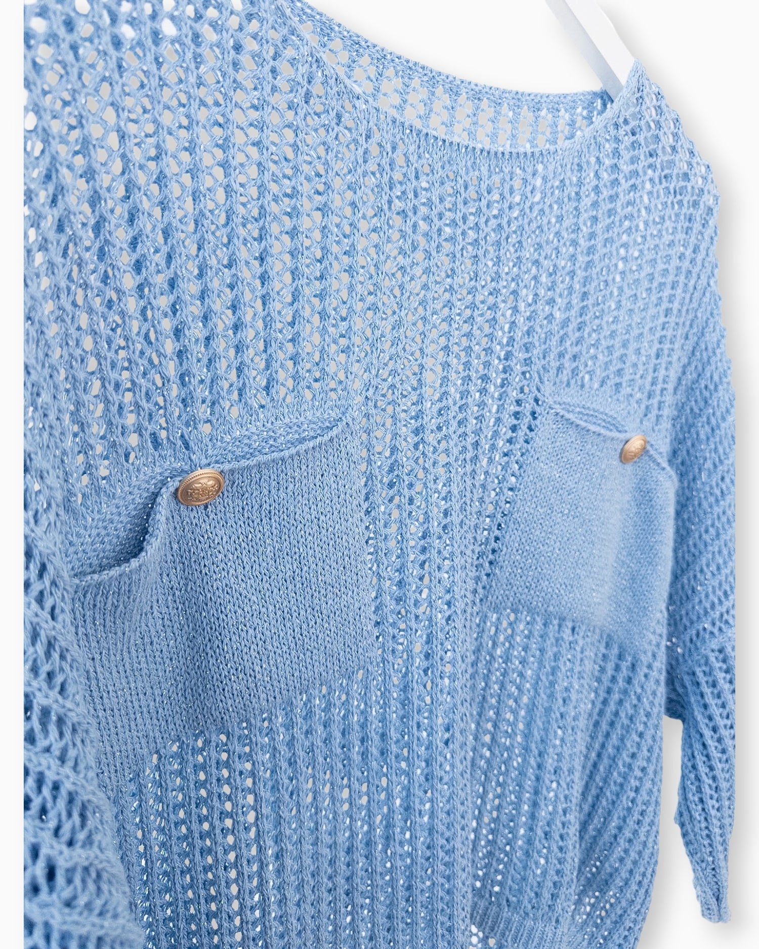 Häkel-Shirt mit Metallic-Effekt blau