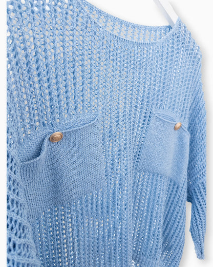 Häkel-Shirt mit Metallic-Effekt blau