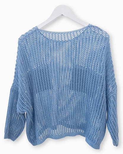 Häkel-Shirt mit Metallic-Effekt blau