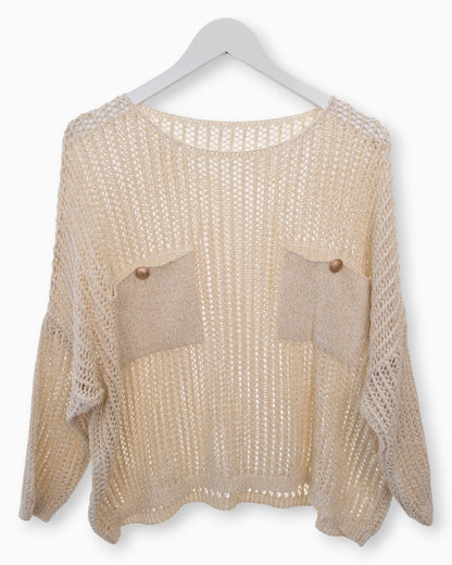 Häkel-Shirt mit Metallic-Effekt creme