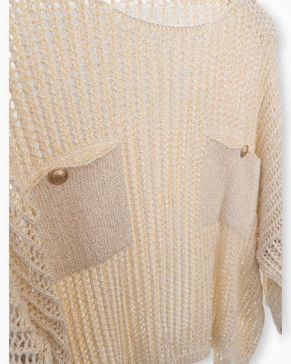 Häkel-Shirt mit Metallic-Effekt creme