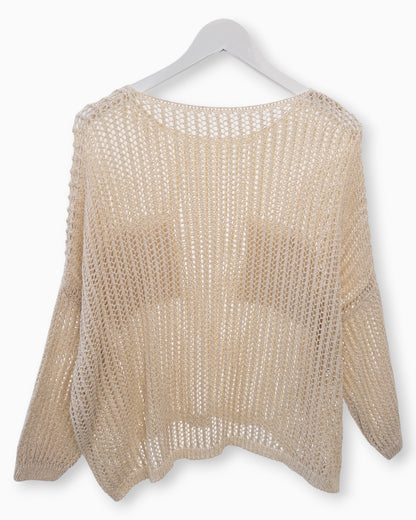 Häkel-Shirt mit Metallic-Effekt creme
