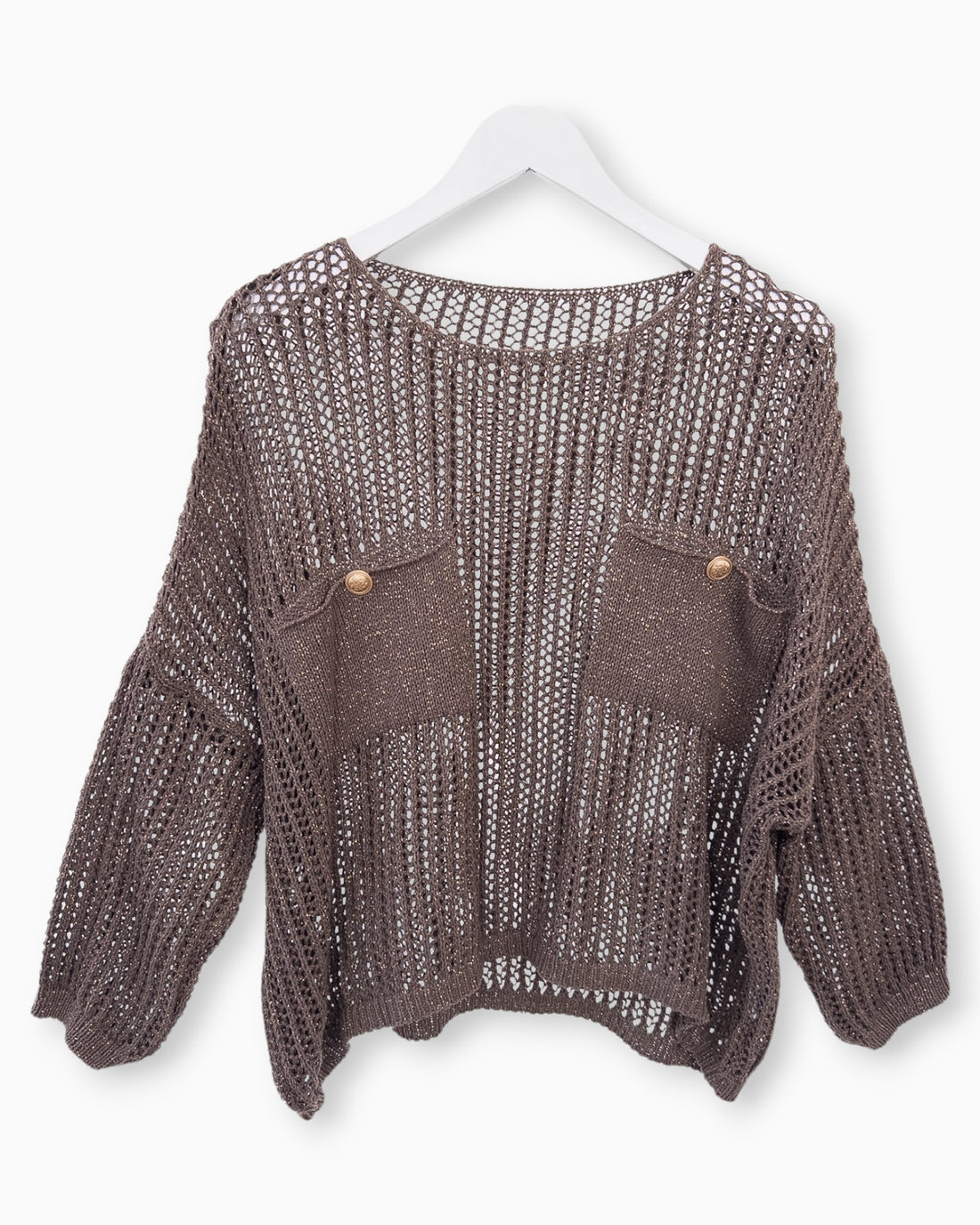Häkel-Shirt mit Metallic-Effekt braun