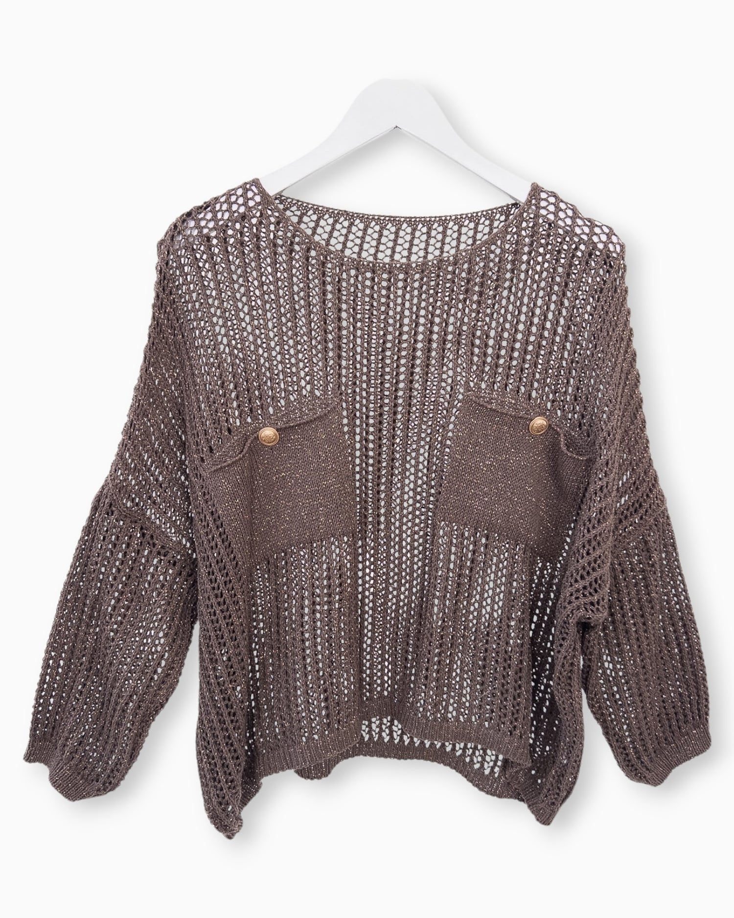 Häkel-Shirt mit Metallic-Effekt braun