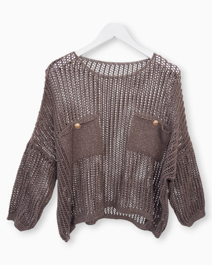 Häkel-Shirt mit Metallic-Effekt braun